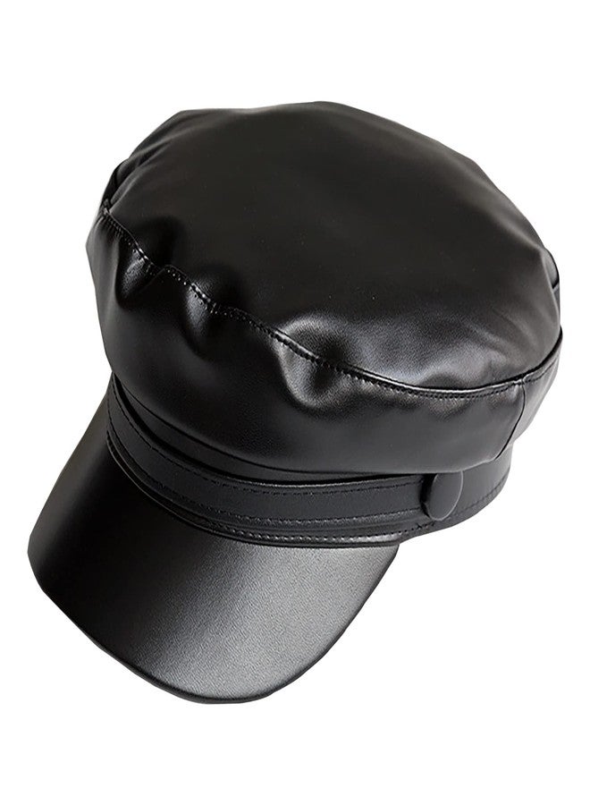 KORIXINE Leather Hats for Women - Womens Newsboy Cap for Men Fashion Paperboy Chauffeur Hats Beret Biker Sailor Fiddler Caps Trendy Dressy Outfits Costume Gatsby Berets (Black) - Image 1